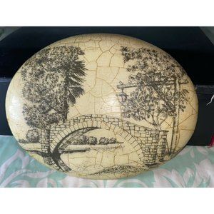 Sylvia Nichols Oval Clay Art Of A Bridge Country